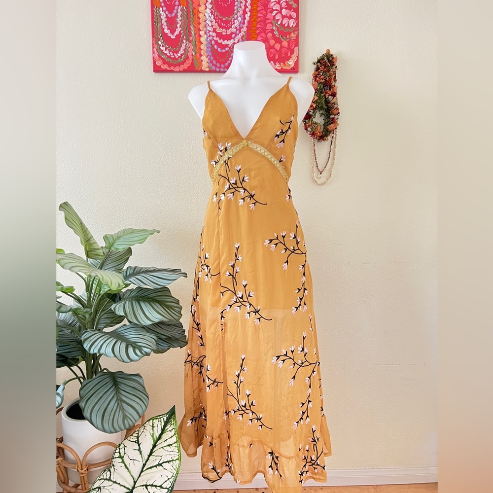 Embroidered Cherry Blossom Midi Sundress